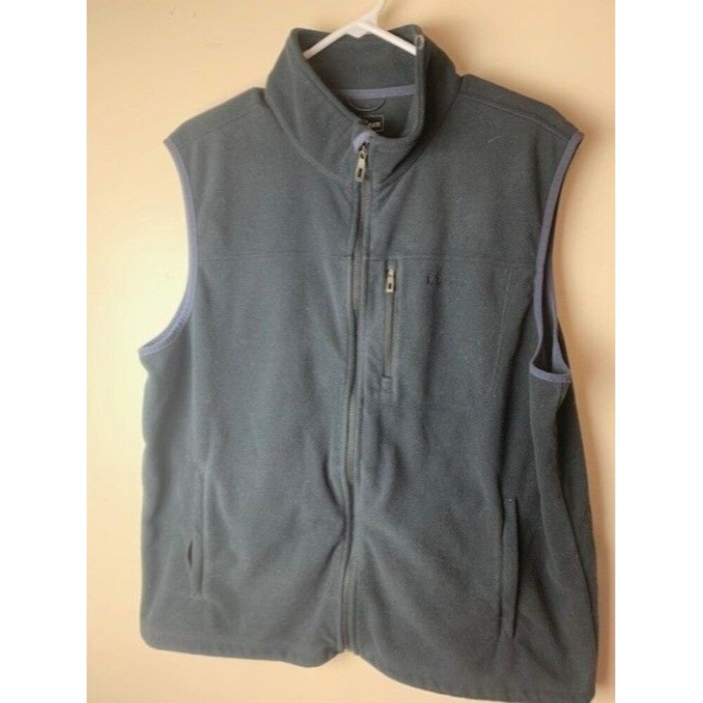 L L Bean Size L Mens Black Fleece Vest Full Zip Zip Pockets Polyester